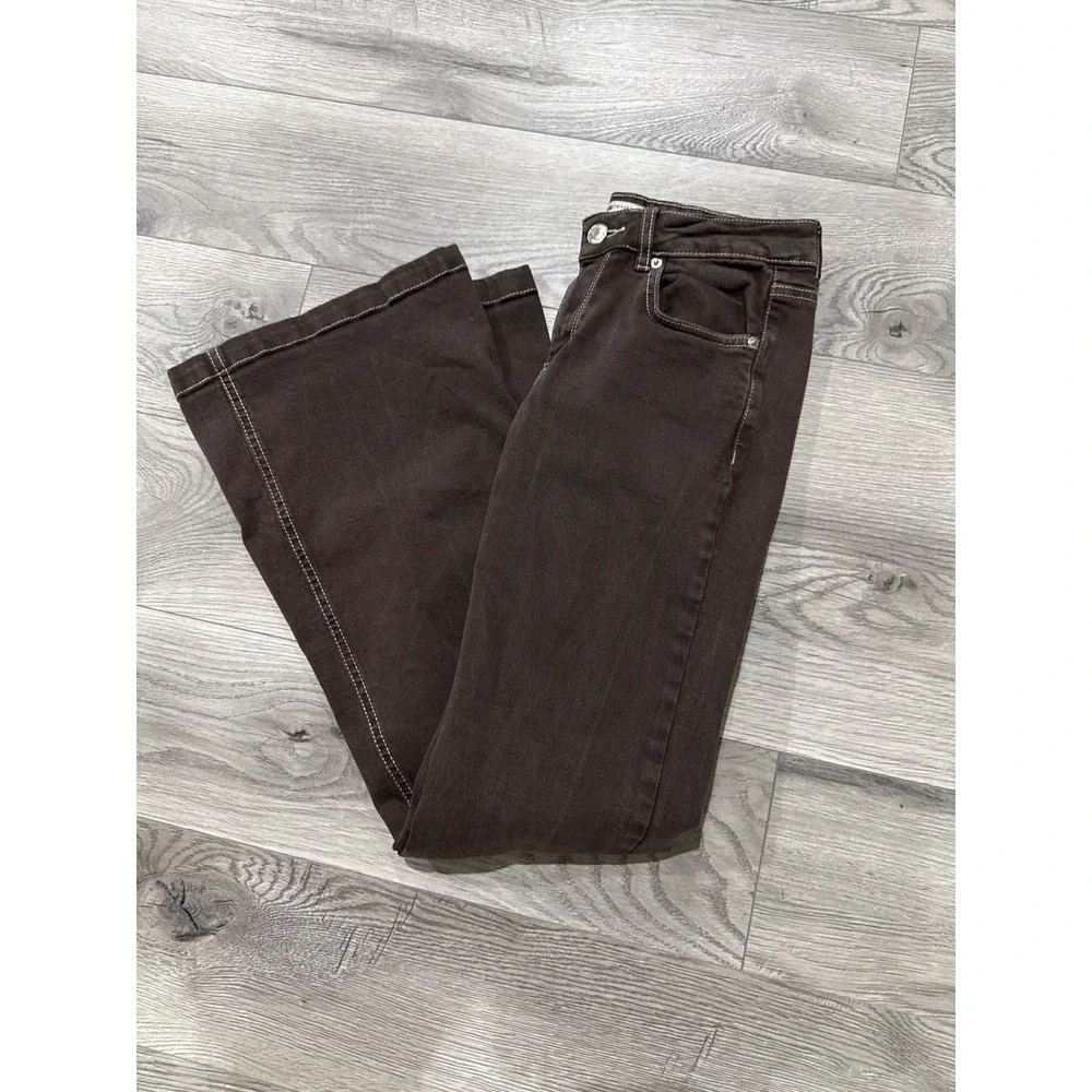 Garage Denim Womens Brown Low Rise Flare Jeans Contrast Stitch‎ Size 3